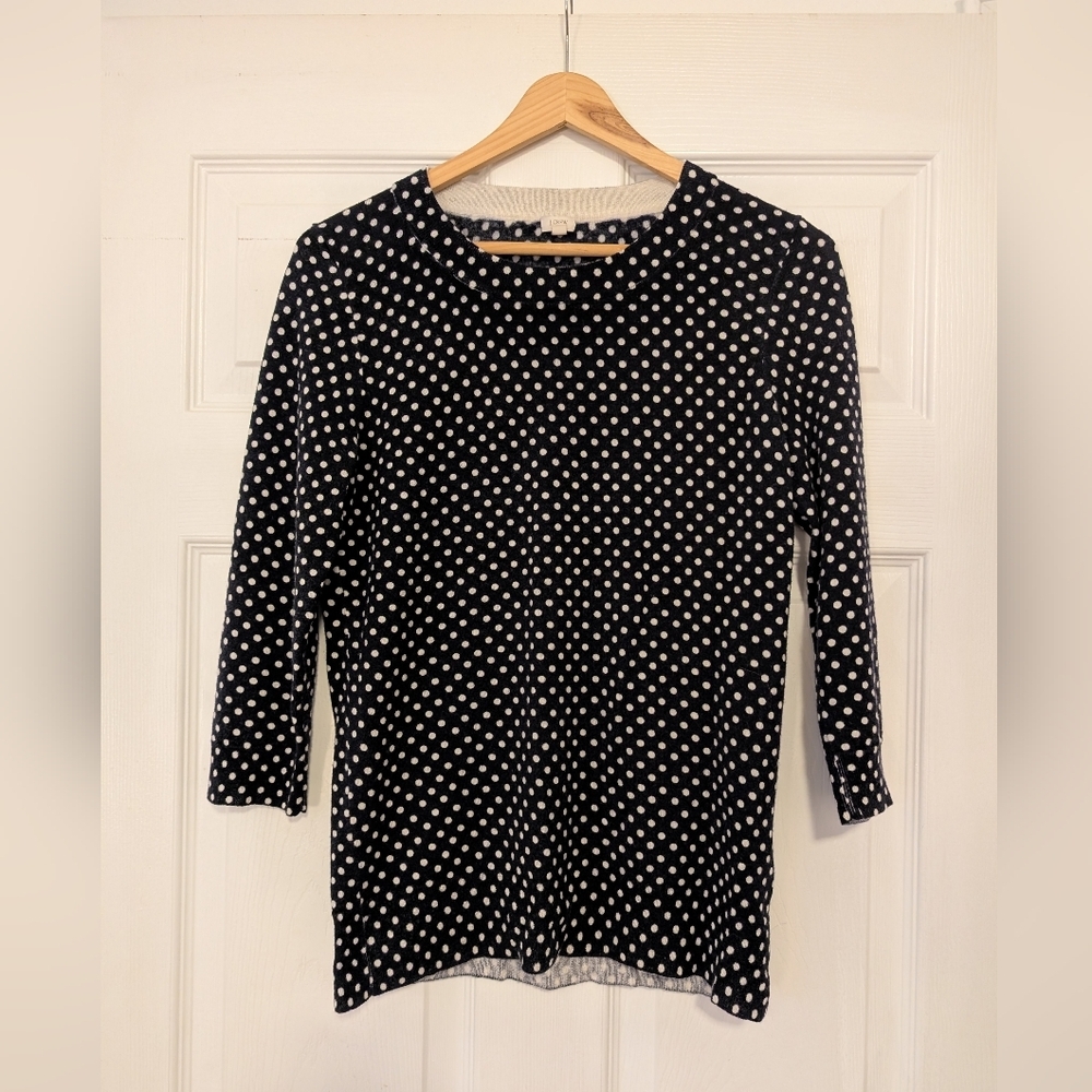 J. Crew Black and White Polka Dot 100% Merino Wool Sweater Women's Size Medium